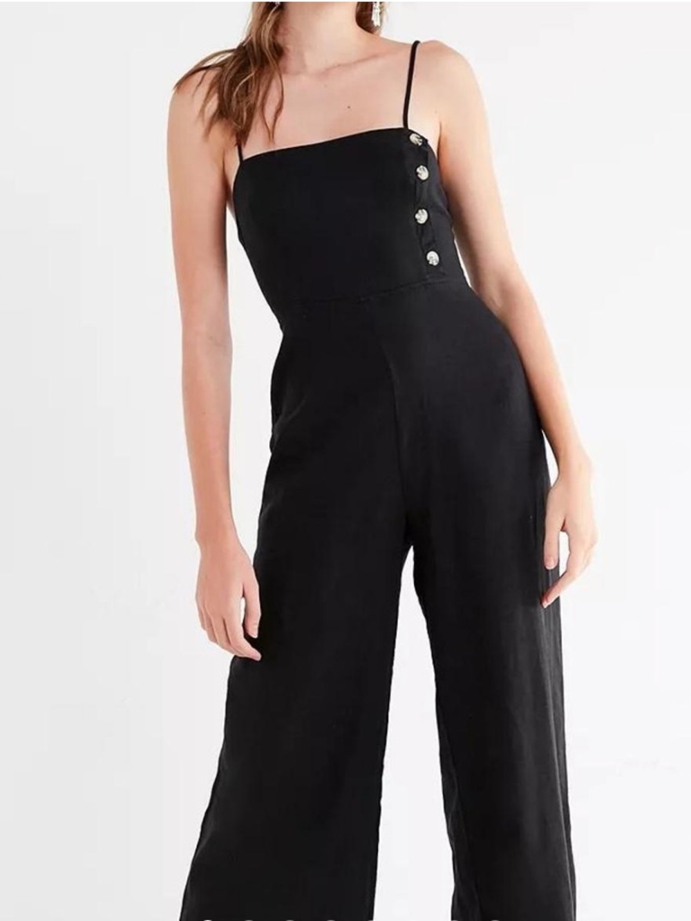 Urban Outfitters Black Straight-Neck Linen Button-Down Jumpsuit, 2